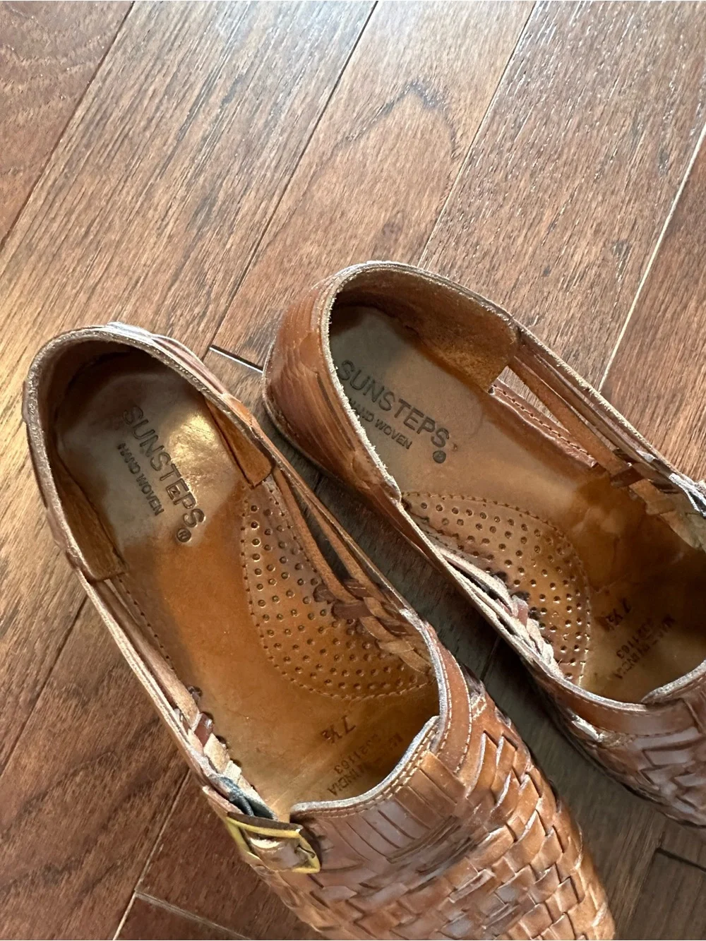 Women's Leather Huarache Slip-On Shoes with Buckle 7.5
